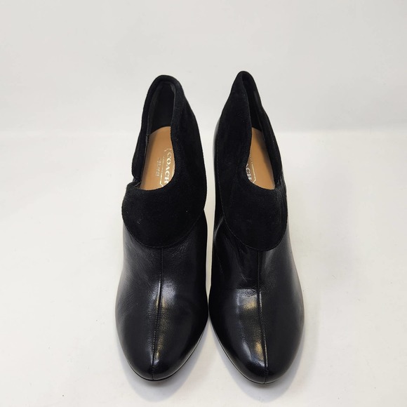 Coach Annika Heeled Ankle Booties Womens 7 B Black Leather Suede Fold Slip On - Picture 2 of 11